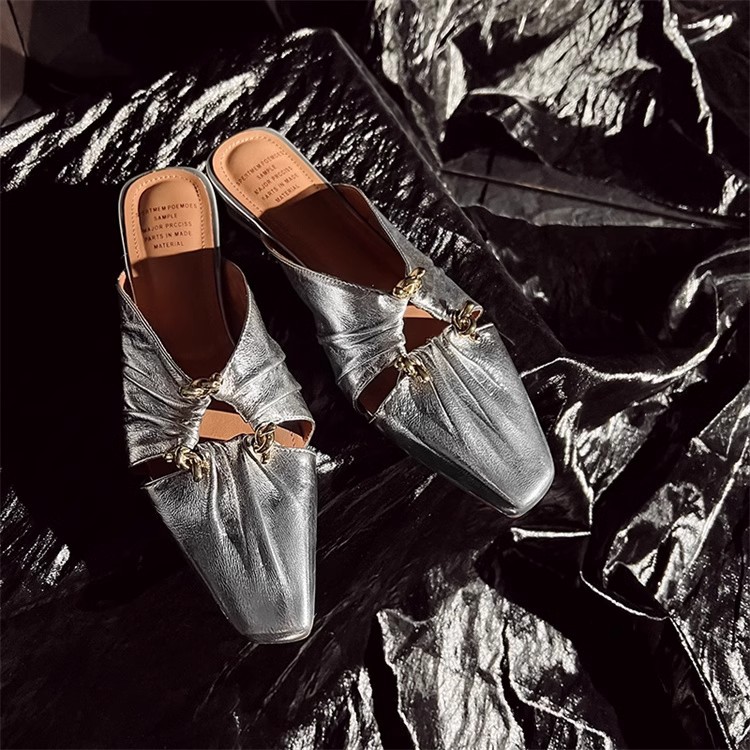 Genuine Leather Women's Half Toe Cap Slippers foto 4