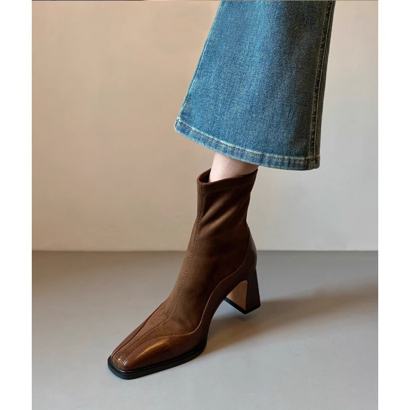 Retro New Chunky Heel High Heel Short Boots Women foto 2