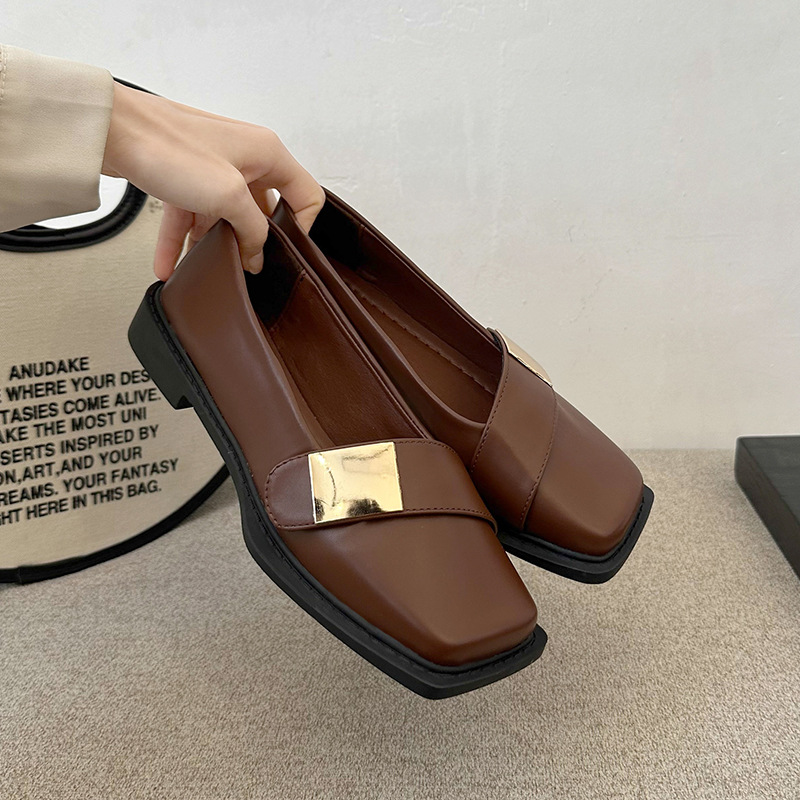Metal Buckle Square Head Women's Flat-heeled Shoes foto 5