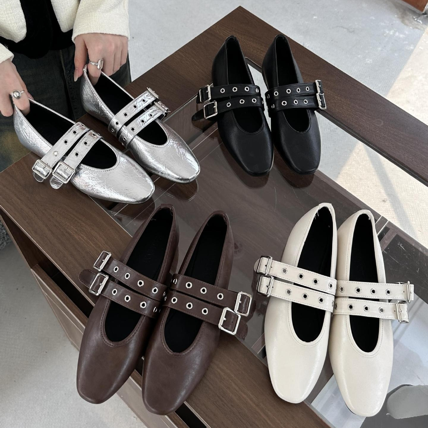 French-style Vintage Flat Height-increasing Womens Shoes foto 2