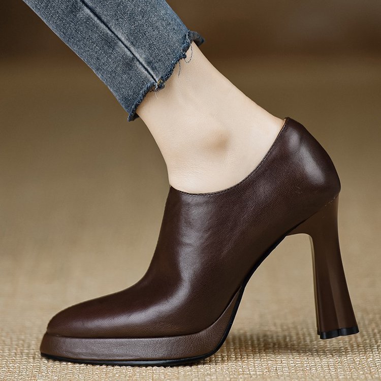 New Style Chunky-heeled Vintage Deep-toe Pumps With Zippers foto 2