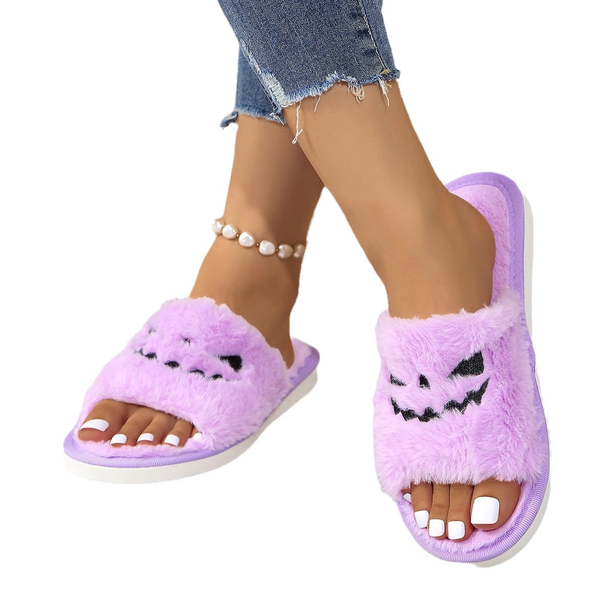 Plus Size Women's Flat Plush Halloween Home Slippers foto 2