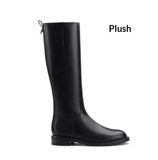 Knee-high Fleece-lined Round-toe Low-heeled With Side Zippers Womens High-rise Riding Boots foto 5
