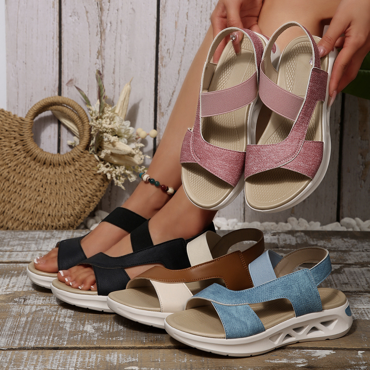 Women's Cloth Platform Beach Sandals foto 2