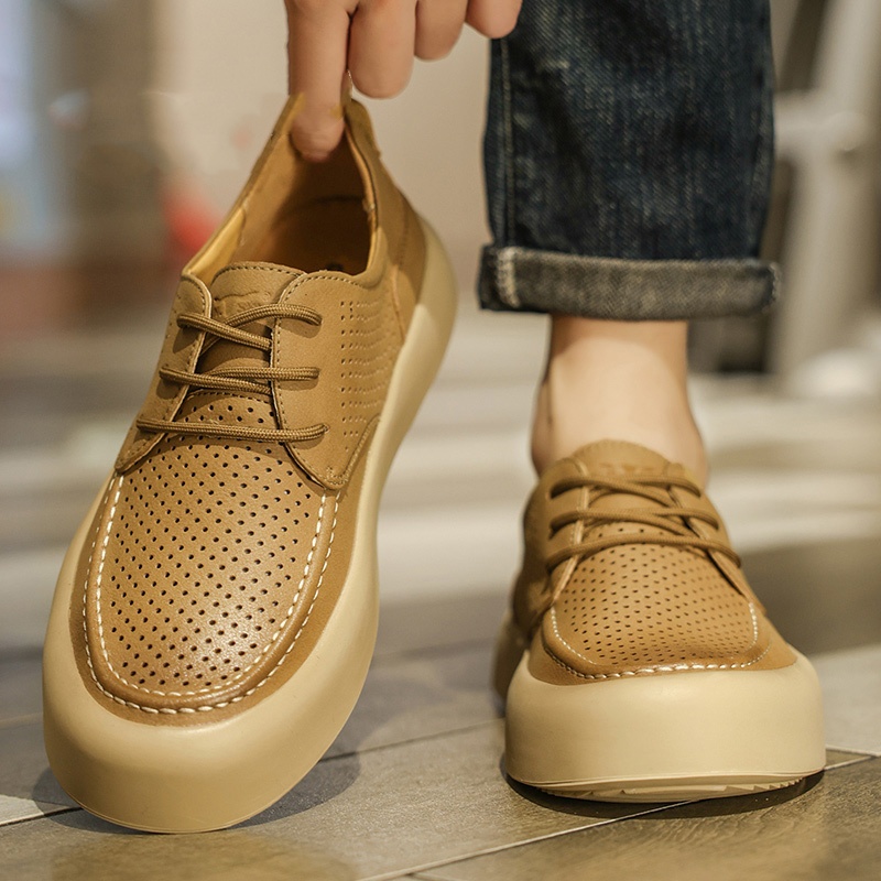 Men's Botton Width Height Increasing, Brown Lace-up Cutout Single Layer Sports And Leisure foto 5