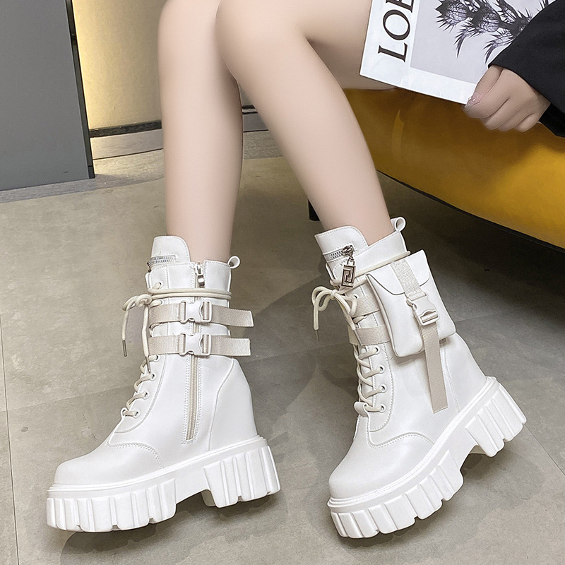 Platform Shoes Female Autumn And Winter Cotton Padded Height Increasing Insole Mid-calf Martin Boots foto 3