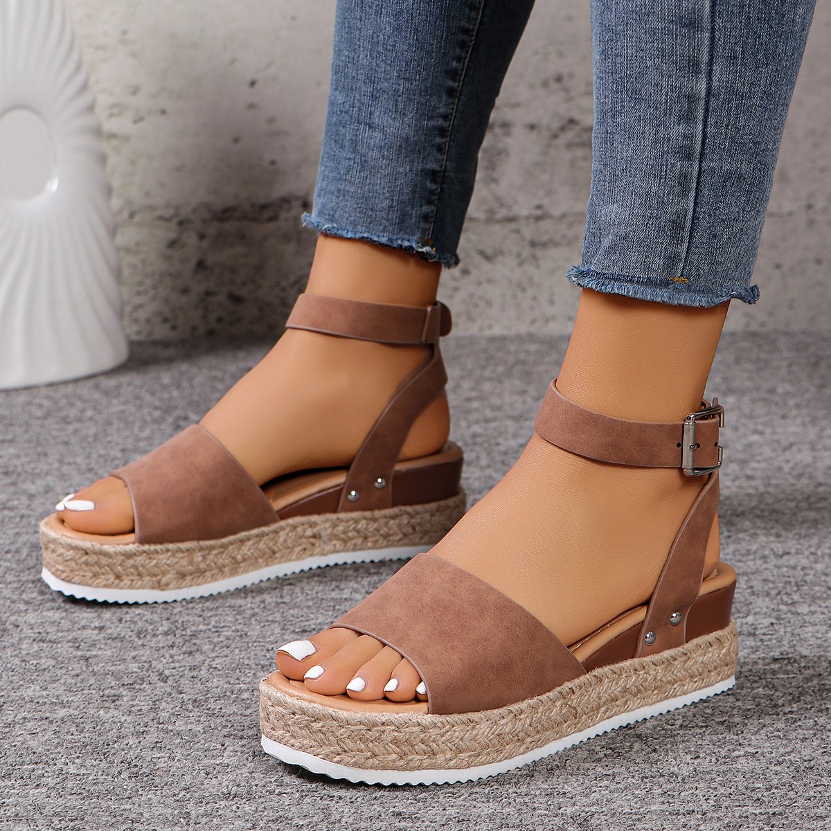 Women's Hemp Rope Wedge Peep Toe Sandals foto 3