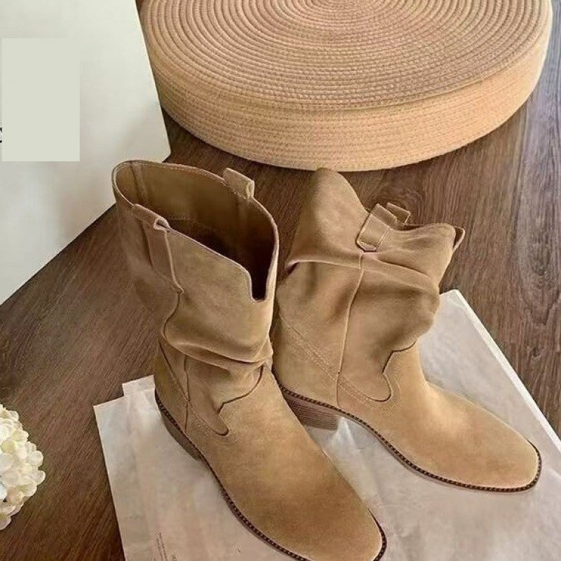 Autumn Western Pleated Short Single Women's Pile Style Boots foto 2