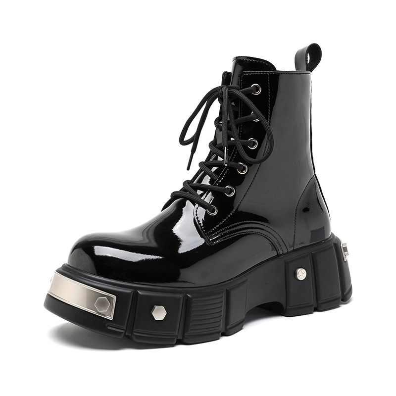 New Men's Chunky Heel Platform Round Head Lace-up Martin Boots foto 3