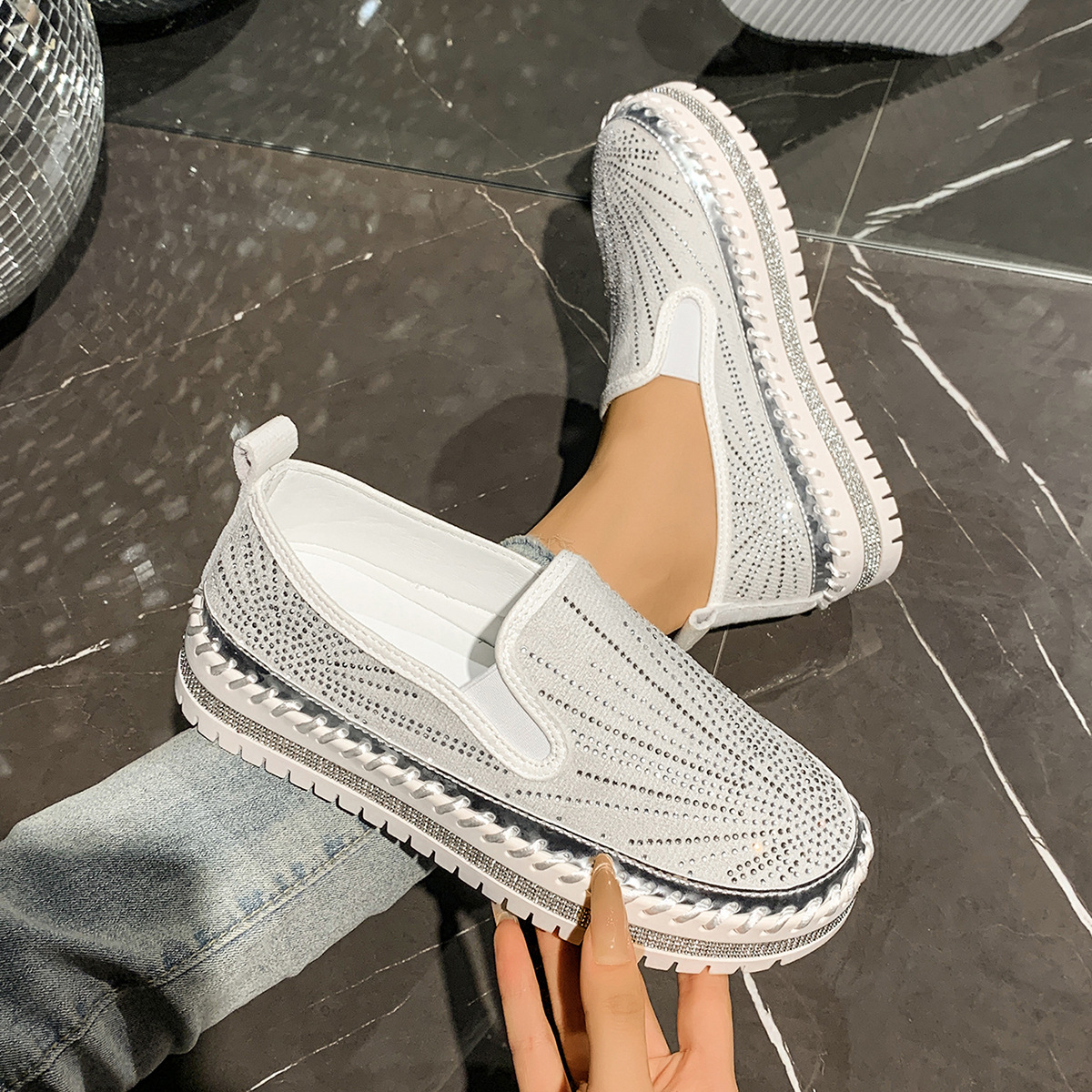 Womens Casual Low-cut Rhinestone Loafers For Cross-border Wear foto 5