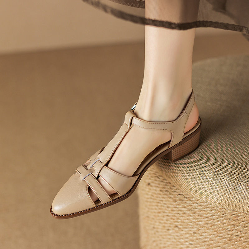 French Retro Roman Closed Toe Sandals For Women foto 5