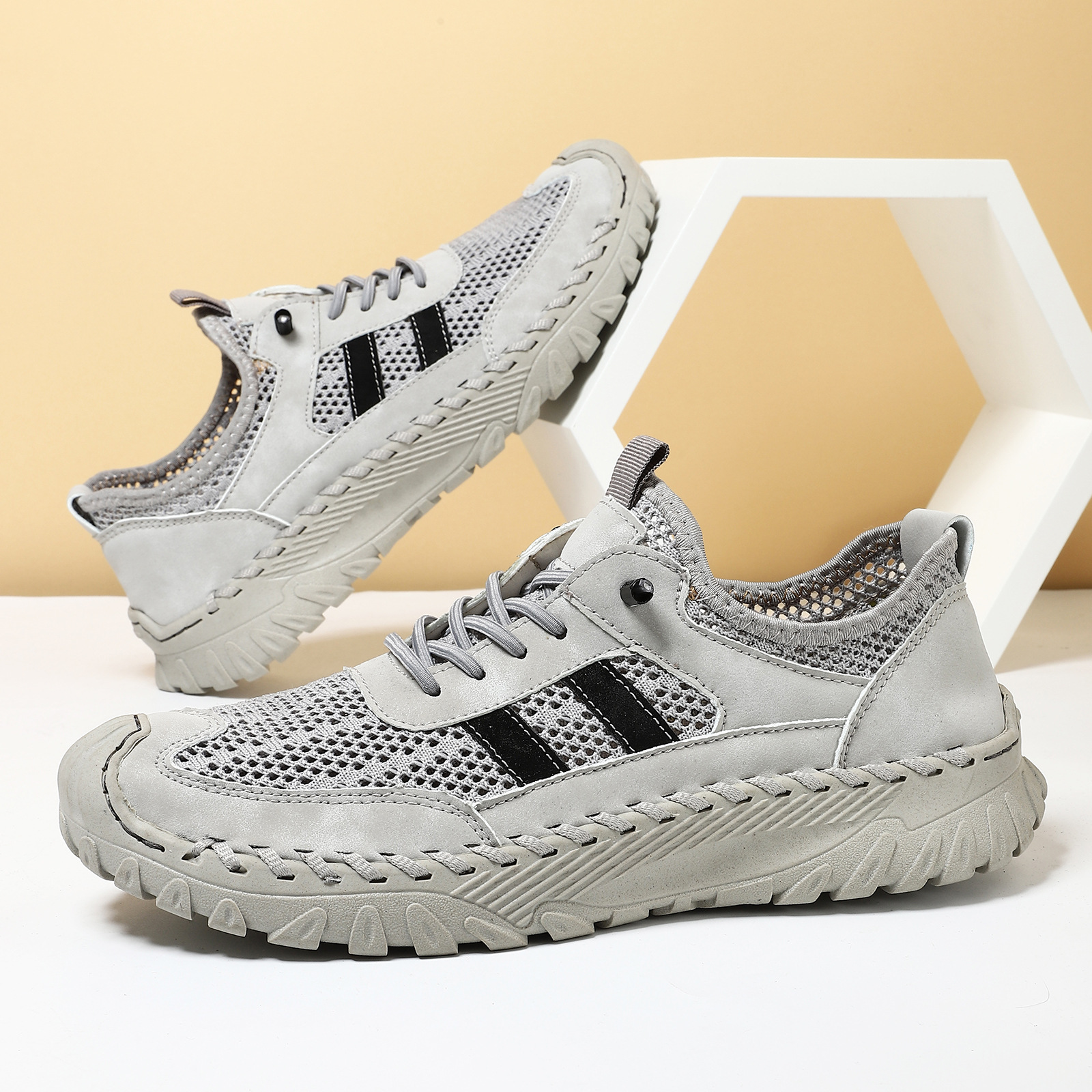 Plus Size Sewed Cowhide Mesh Korean Fashion Men's Shoes foto 5