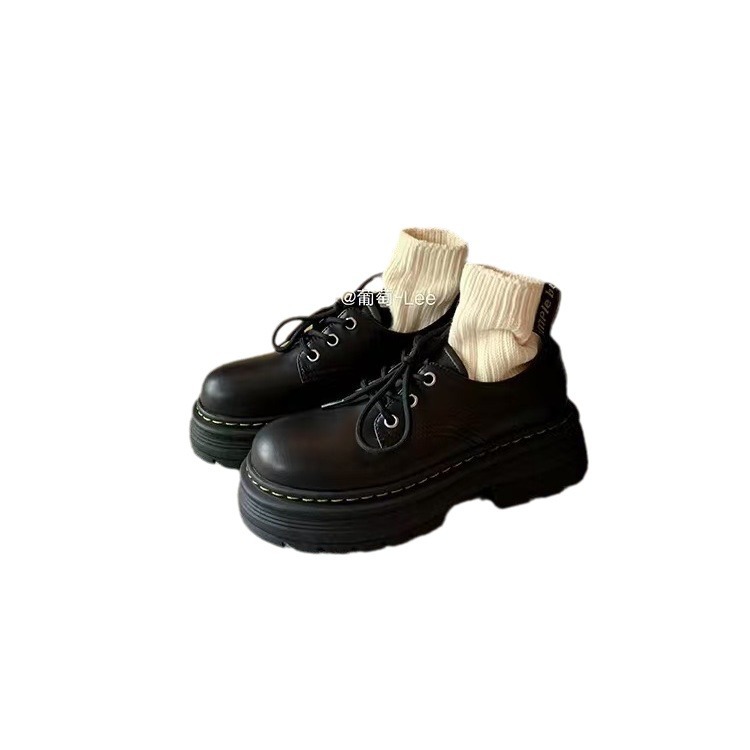 Classic British Style Lace Up Increased Thick Bottom Round Toe Leather Shoes foto 5