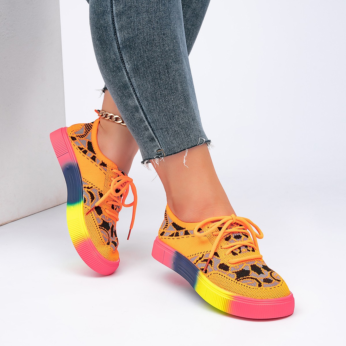 Plus-size Breathable Lace-up Chunky-soled Shoes foto 2