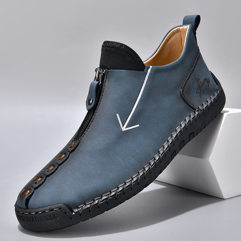 Men's Zipper Leather Boots Foreign Trade Hand-stitched Martin Boots foto 4