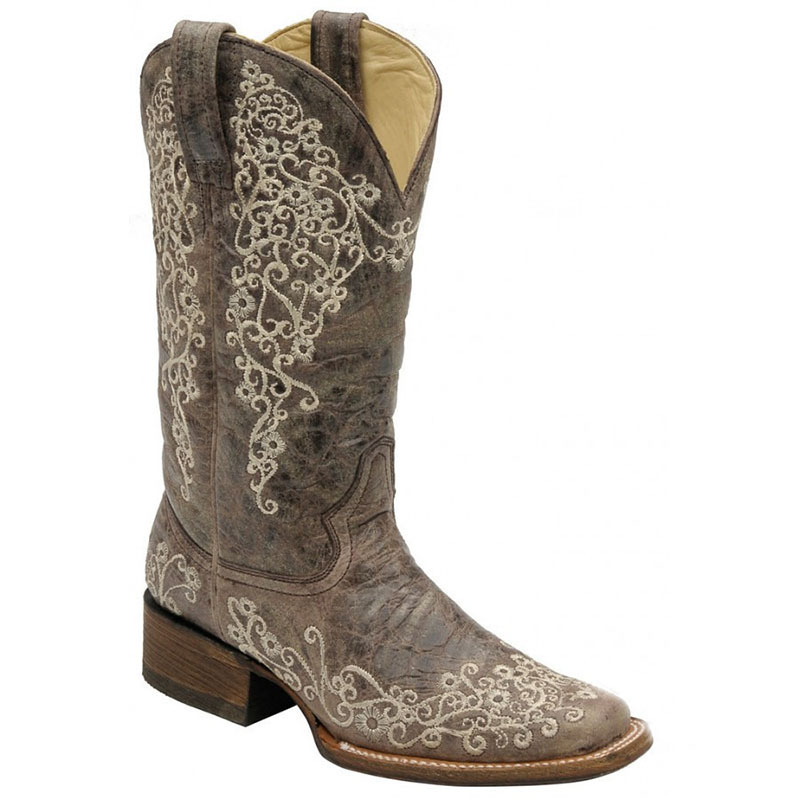 Autumn Winter Embroidered And Printed Chunky-Heel Square-Toe Mid-Calf Knight Boots foto 5