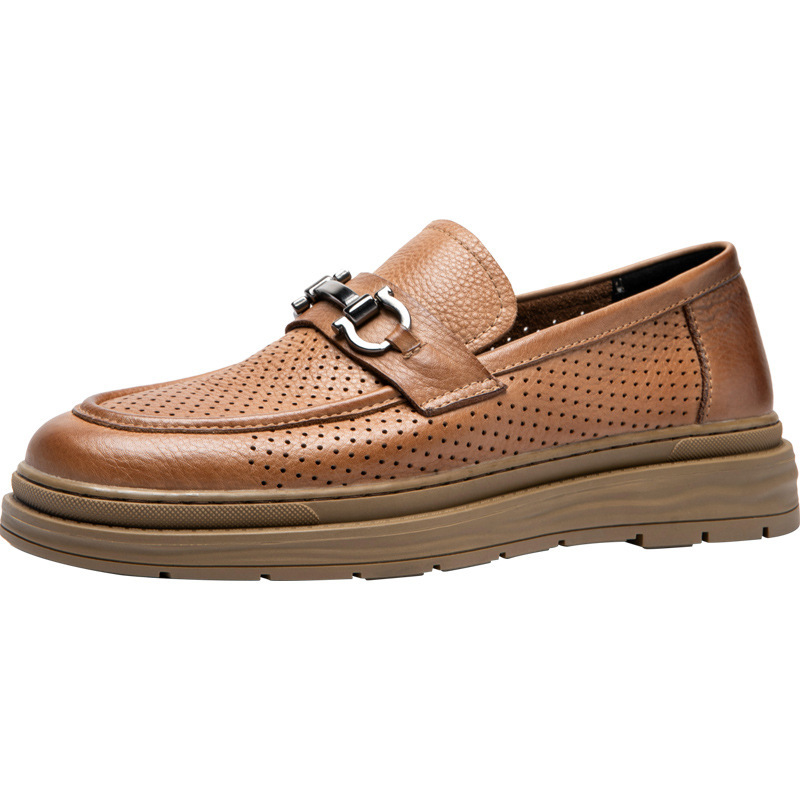 Leather Shoes Men's Summer Breathable Authentic Leather Hollow Out Men's Slip-on foto 2