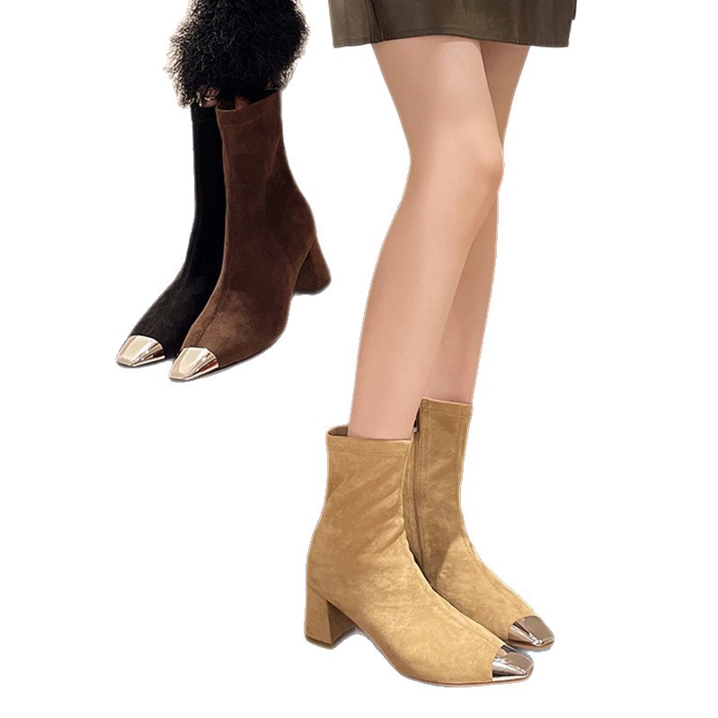 Fashion Elegant Square Head French Chunky Heel Boots foto 4
