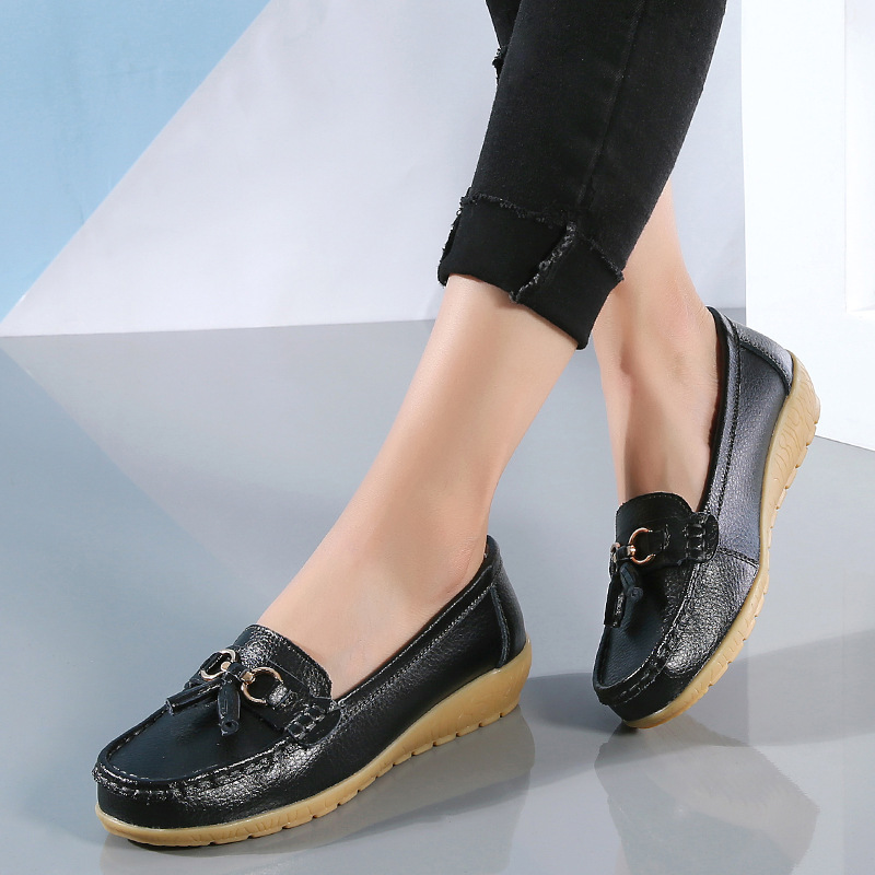 Two-layer Calf Leather Shoes Low-top Slip-on Women's Shoes foto 5