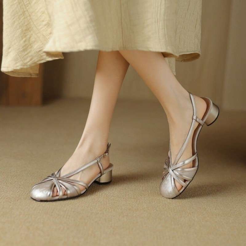 Retro New Chinese Style Round Head Chunky Heel Sandals foto 4