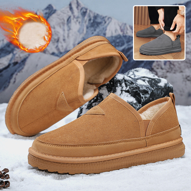 V-cut Fleece Snow Boots Winter Warm Round-toed Suede Ankle Boot Fashion Simple Non-slip Flat Cotton Shoes For Men foto 4