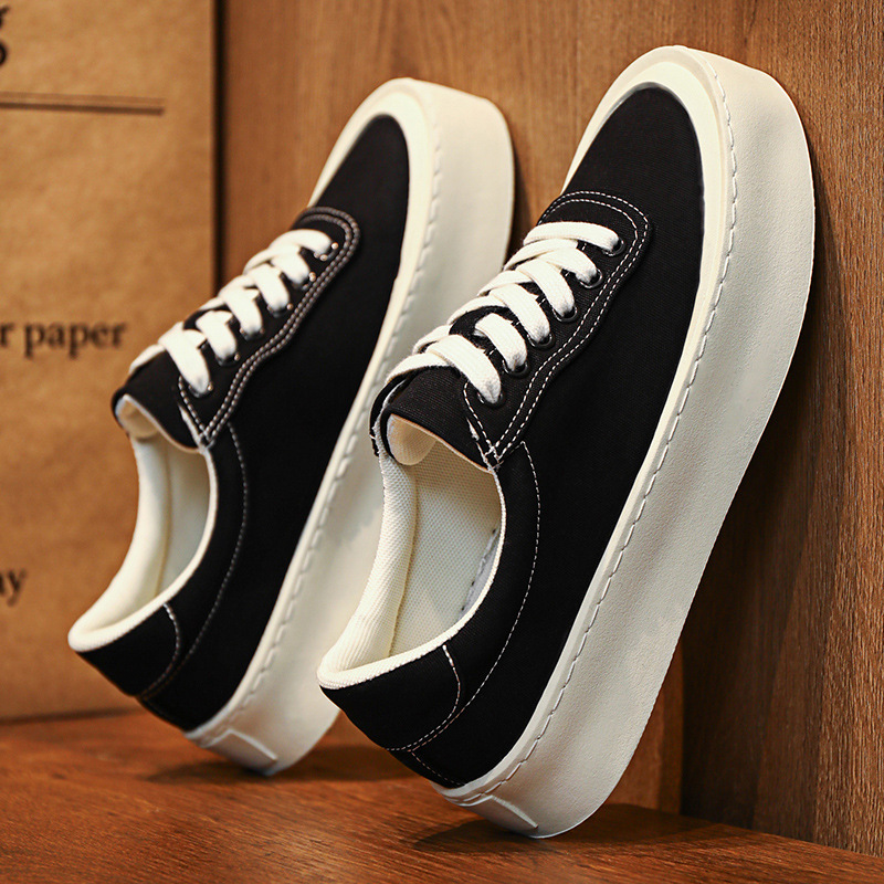 Mens Breathable Canvas Board Shoes With A Height-increasing Sole