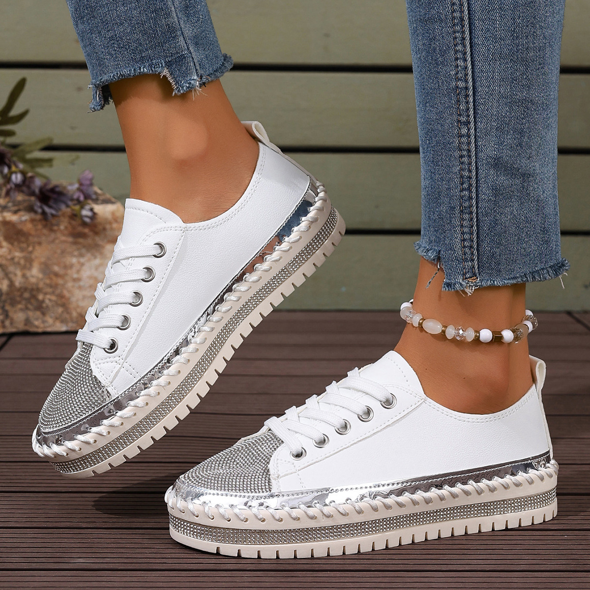 Womens Plus-size White Sneakers With A Chunky Sole foto 5