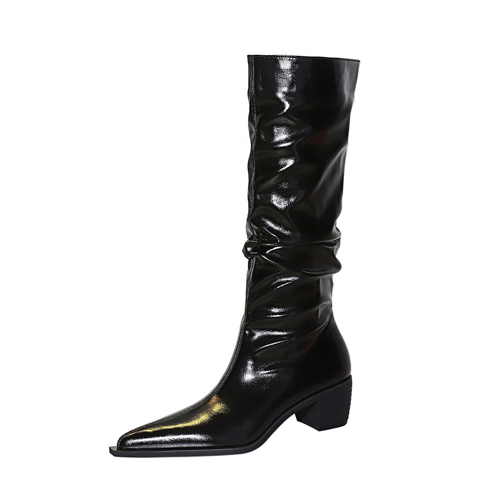 Women's Over-the-knee Boots Chunky Heel Mid Heel Pointed Wrinkled Surface foto 5