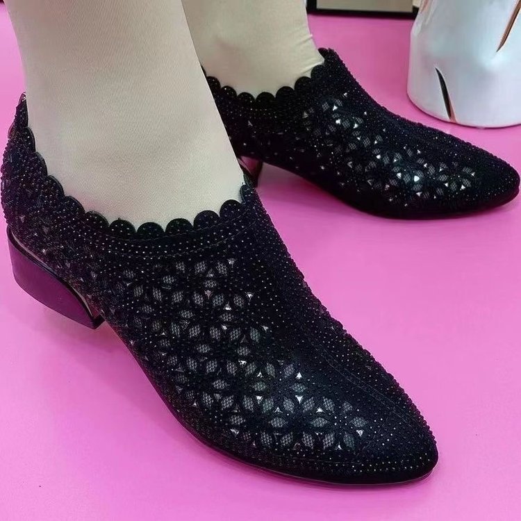 Elegant Frosted Full Diamond Hollow-out Chunky Heel foto 3