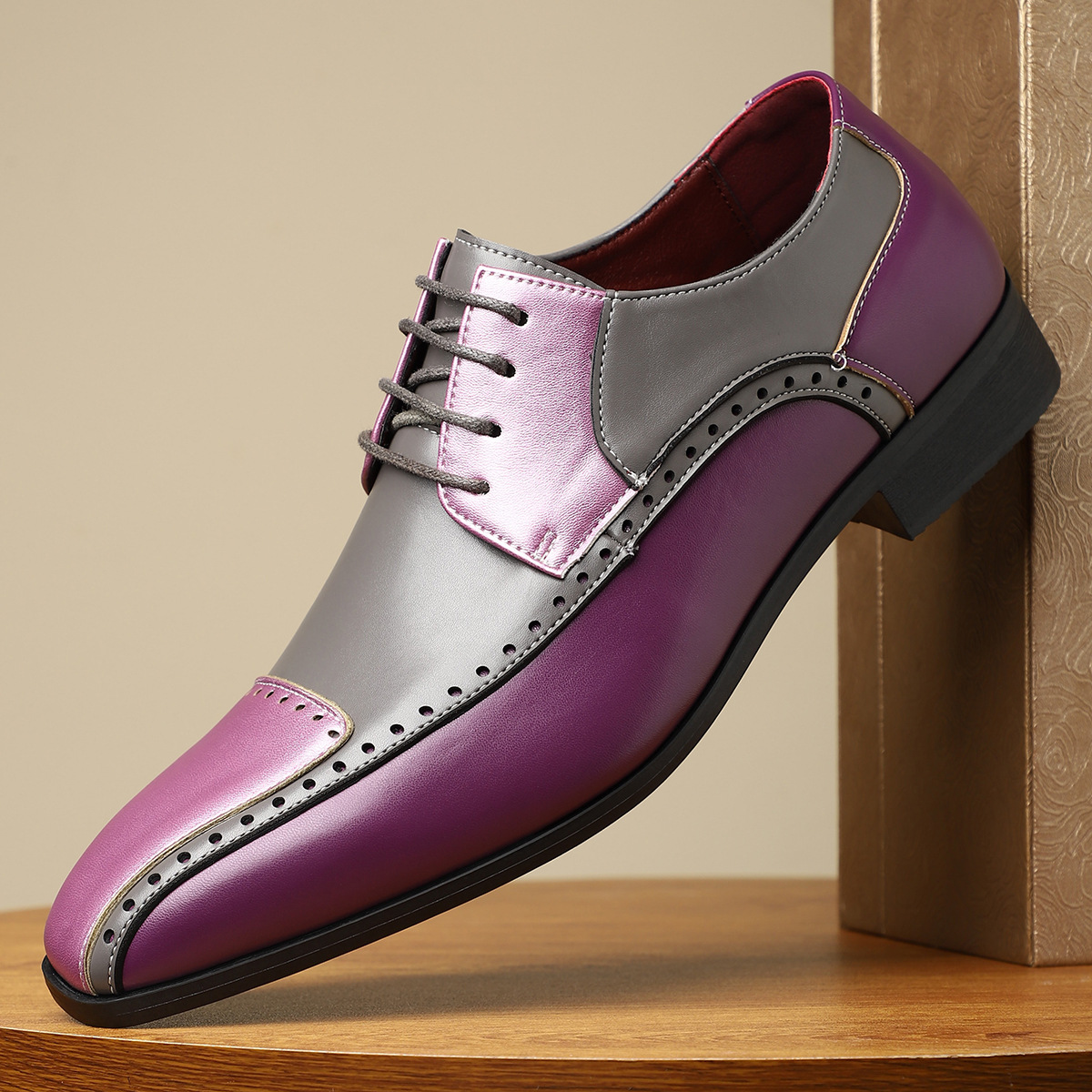 Men's Trendy Non-slip Breathable Leather Shoes Color Matching Business