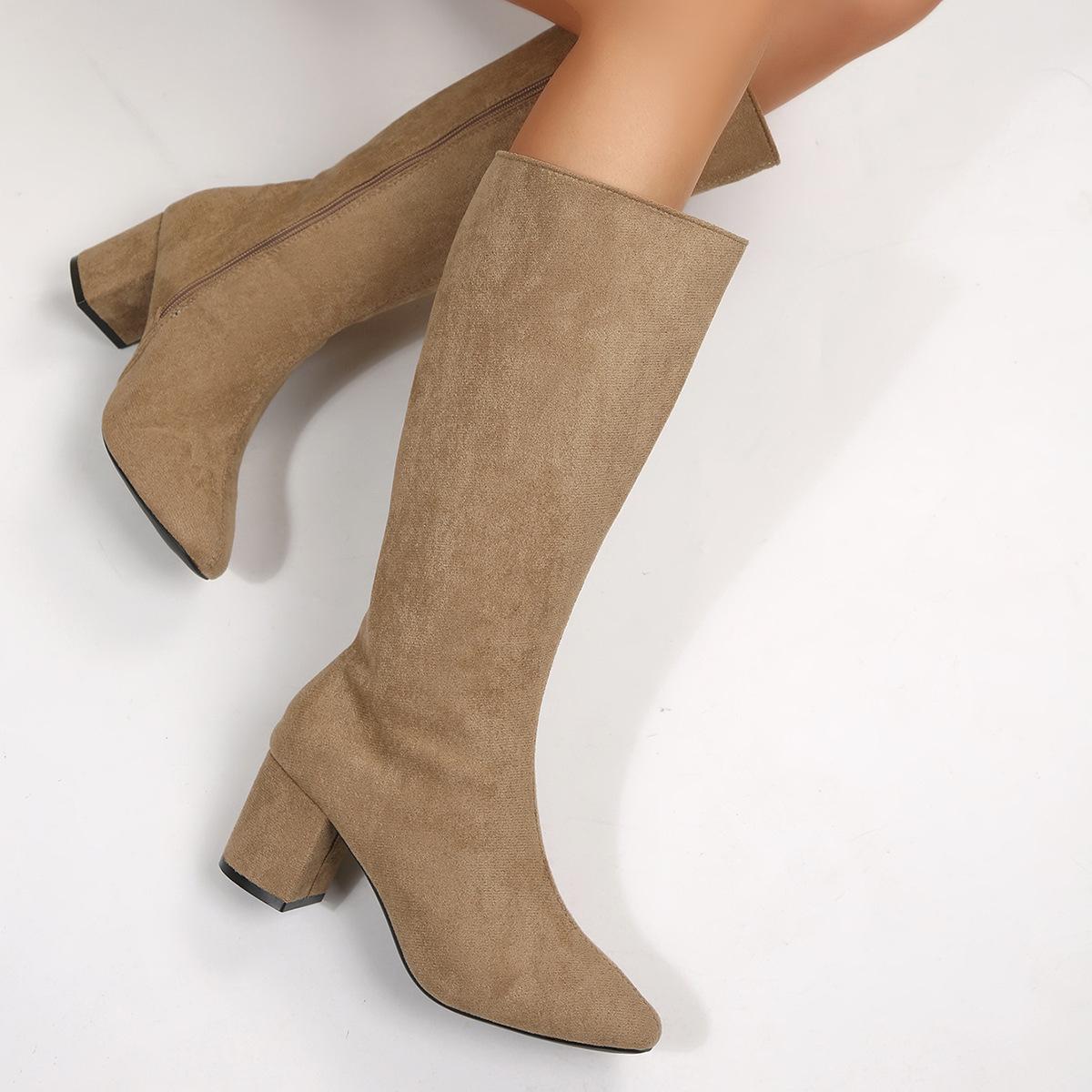 Fashionable Solid-Color Round-Toe Side-Zip Chunky-Heel Womens Over-the-Knee Boots foto 5