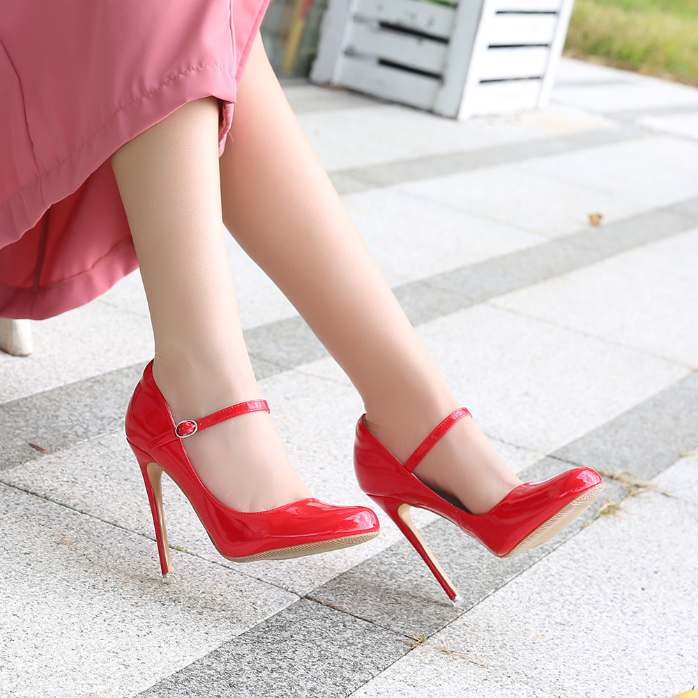 12 Cm Round-toe Large-size High Heels With A Wrist Strap foto 4