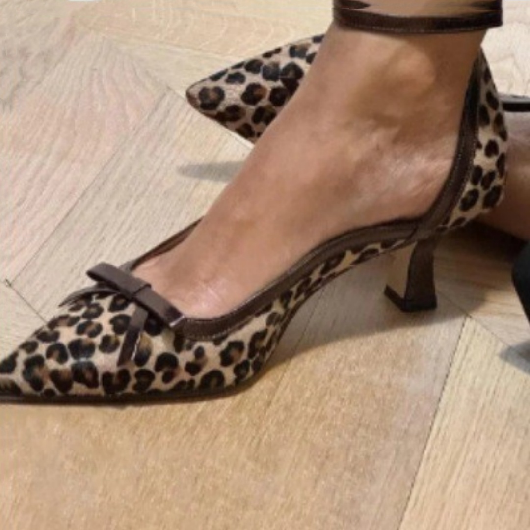 Bow Stiletto Heel Plus Size Leopard Print Shallow Mouth Pumps Women foto 2