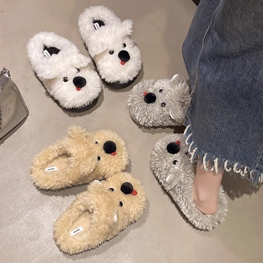 Scrawl Puppy Autumn Warm Closed Toe Indoor Home Cotton Slippers foto 2