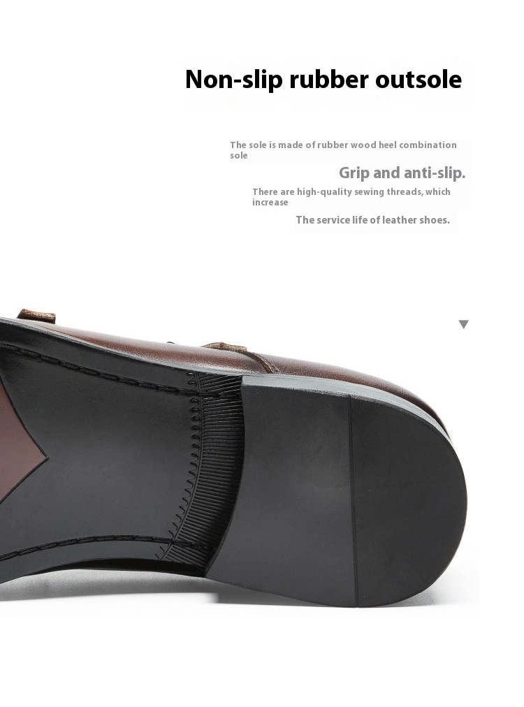 Double Buckle Design First Layer Cowhide Men's Business Leather Shoes foto 5
