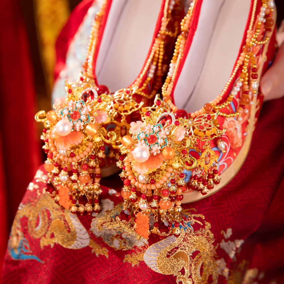Heavyweight Chinese-style Wedding Shoes With Platform Heels, High Heels, Ancient Style Xiuhe Shoes, Wedding Shoes For Brides, Wedding Shoes For Married Women, Traditional Chinese Clothing For Weddings foto 5