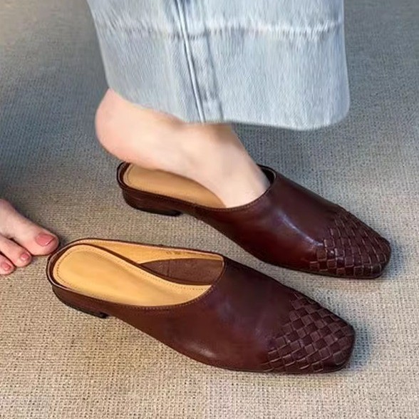 Retro Woven Closed-toe Half Slippers Women's foto 2
