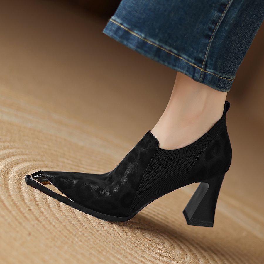 British Leopard Print Metal Head High Heels Women's Thick Heels New Spring And Autumn Season foto 5