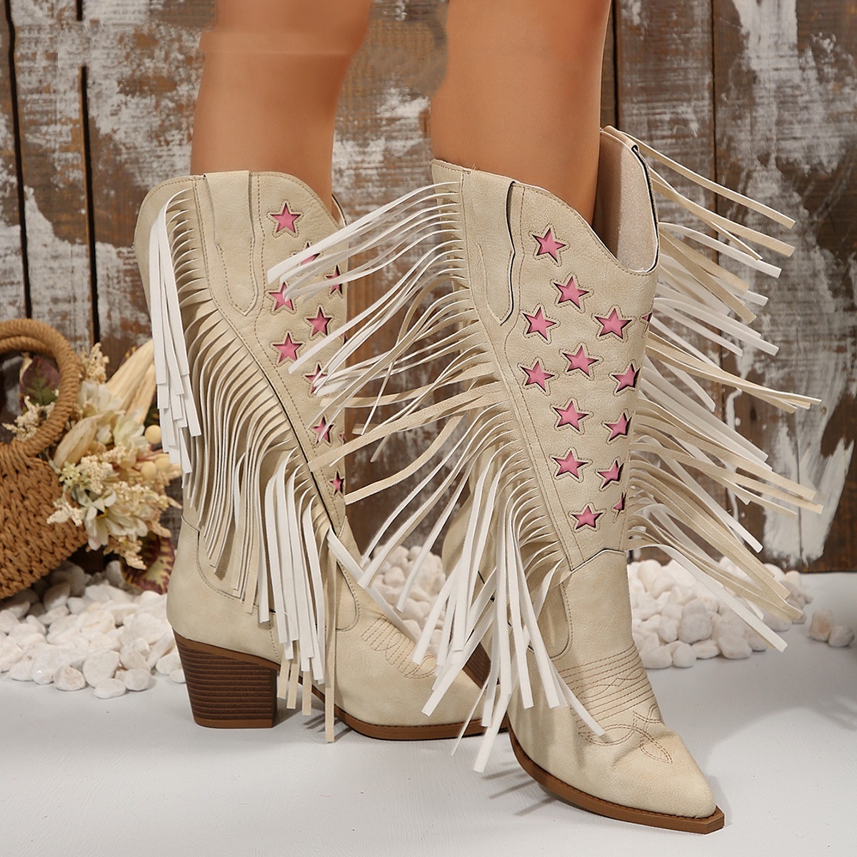 Fashion High Heel Tassel Embroidery Women's Leather Boots foto 3