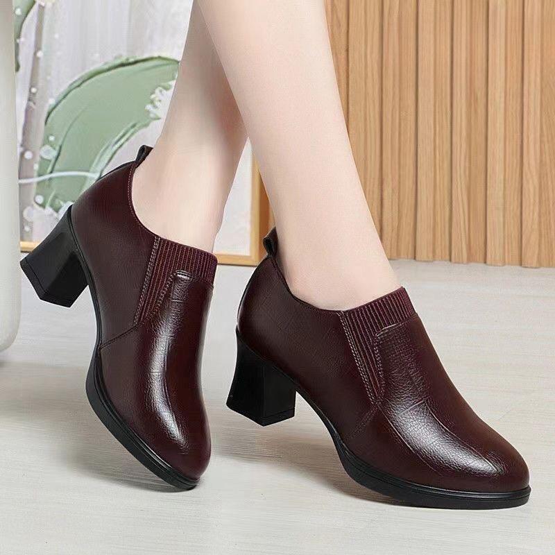 Womens Deep-toe Soft-leather Soft-soled High Heels foto 4