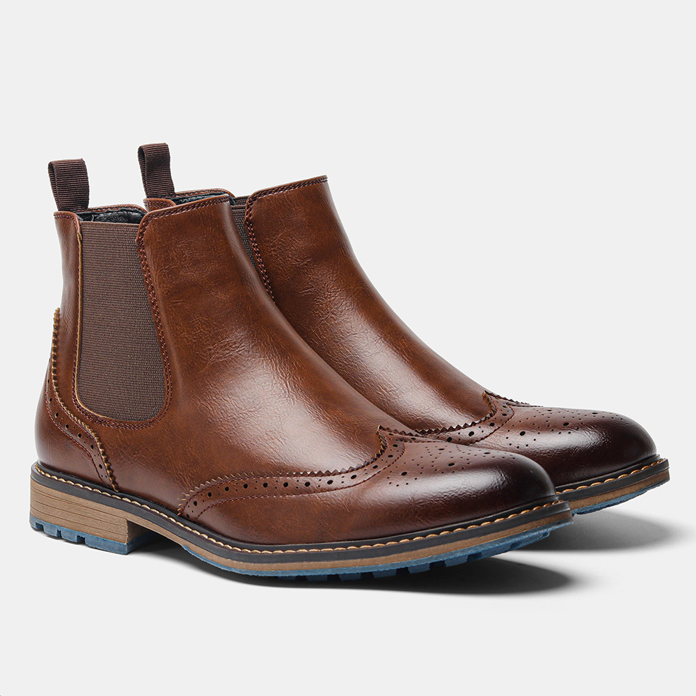 Mid-top Carved Casual Men's Shoes Brogue Vintage Men's Four Seasons Single Boots foto 5