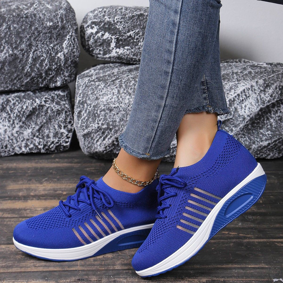 Platform Height Increasing Breathable Plus Size Front Lace-up Flat Shoes foto 3