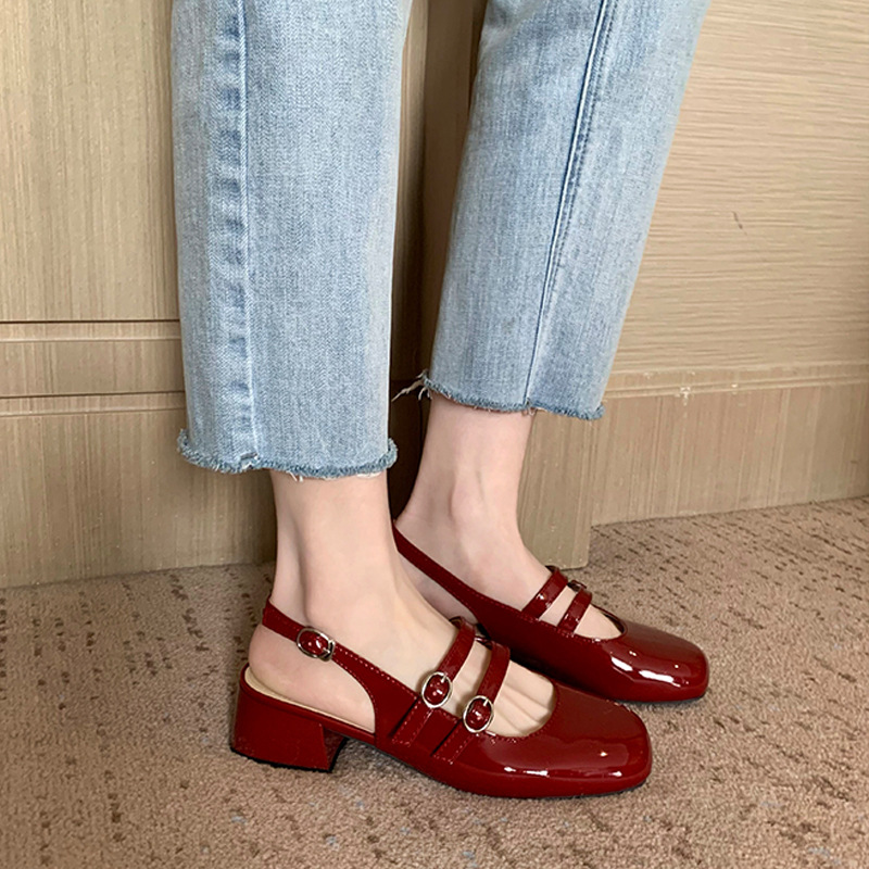 Women's Fashionable Retro Square-Toe Double-Breasted Sandals foto 4