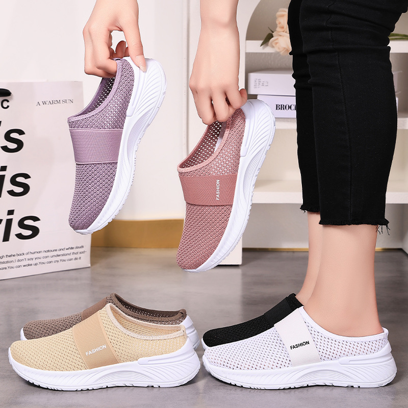 Breathable Non-stuffy Feet Mesh Slip-on Half Slippers Soft Bottom foto 5