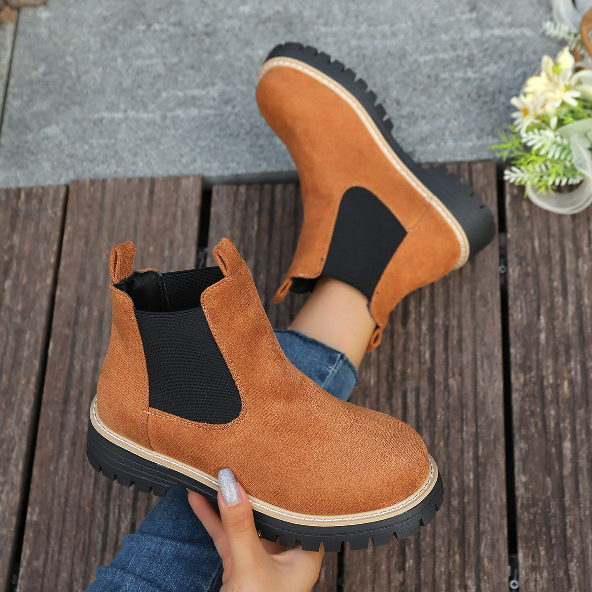 Round Toe Square Heel Boots For Fallwinterslip On Style foto 5