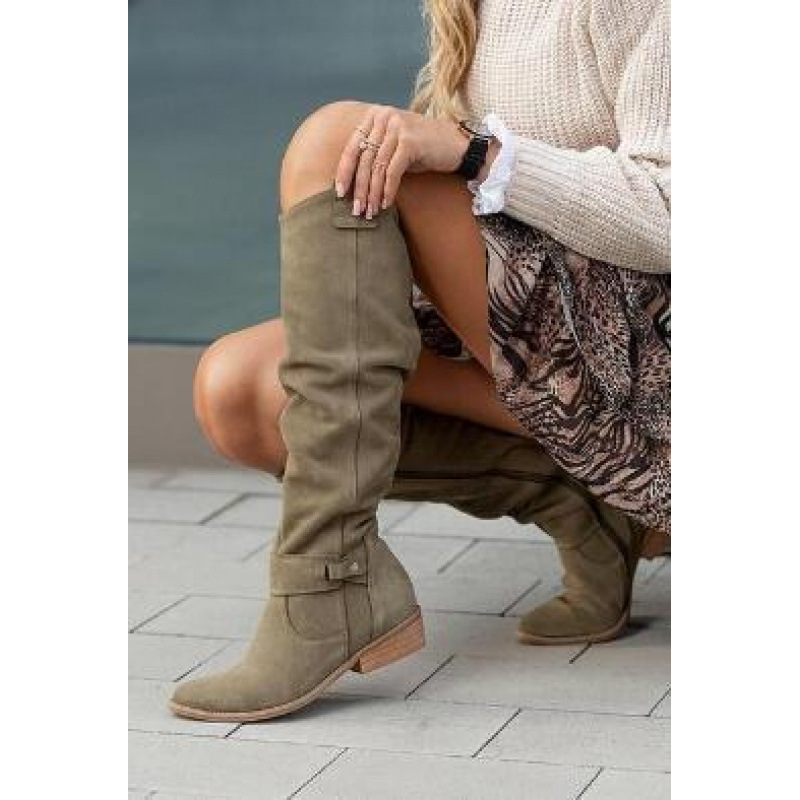 Low-Heel Side-Zip Plus-Size Suede Over-the-Knee Womens Boots foto 3