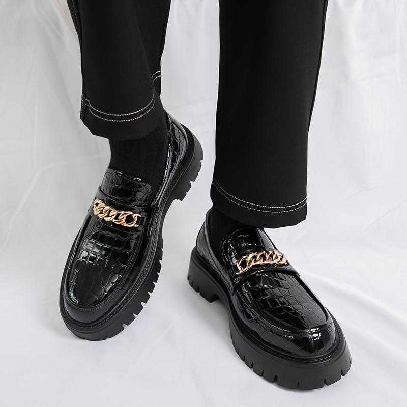 Men's Autumn Thick Bottom Crocodile Pattern Loafers Leather Shoes foto 3