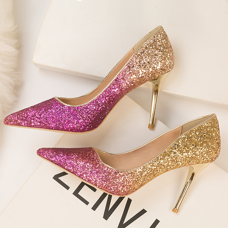 Women's Low-cut Pointed Toe Gradient Sequin High Heels foto 2