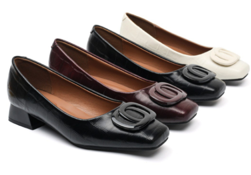 Womens Retro Square-Toe Leather Shoes Low-Heel Chunky-Heel Pumps foto 3