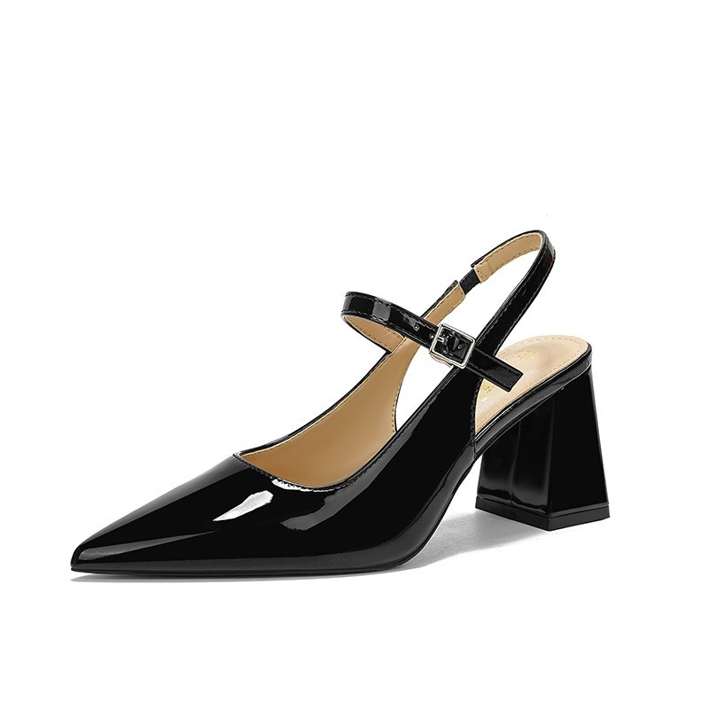 Retro Pointed Toe Women's High Heels Chunky Heel Sandals foto 3